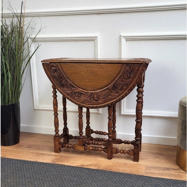 Oval Drop Leaf Side or Coffee Table with Carved Bobbin Barley Legs, Italy, 1960s For Sale - Image 4 of 10