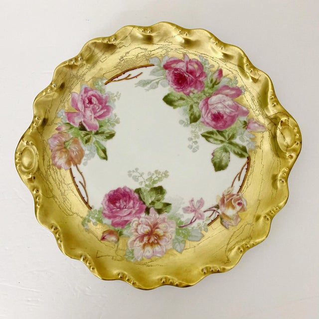 Ceramic Antique Early 1900s Art Nouveau Blakeman & Henderson Coiffe Limoges Hand-Painted Porcelain Cake Platter For Sale - Image 7 of 12