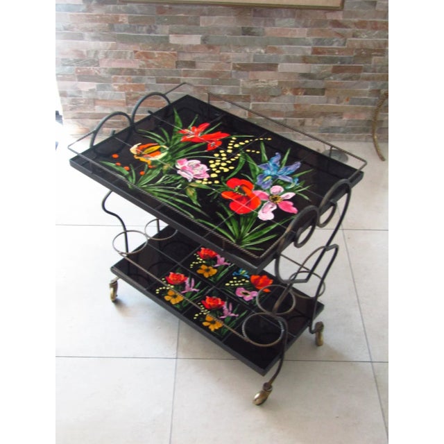 Metal Mid-Century Bar Cart with Vallauris Tiles, 1950s For Sale - Image 7 of 11