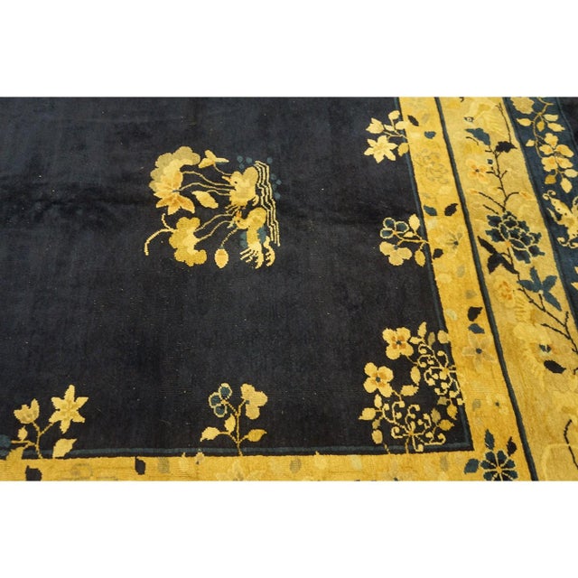 Navy Blue 1920s Traditional Navy Blue Floral Antique Peking Knotted Room Size Wool Rug For Sale - Image 8 of 8