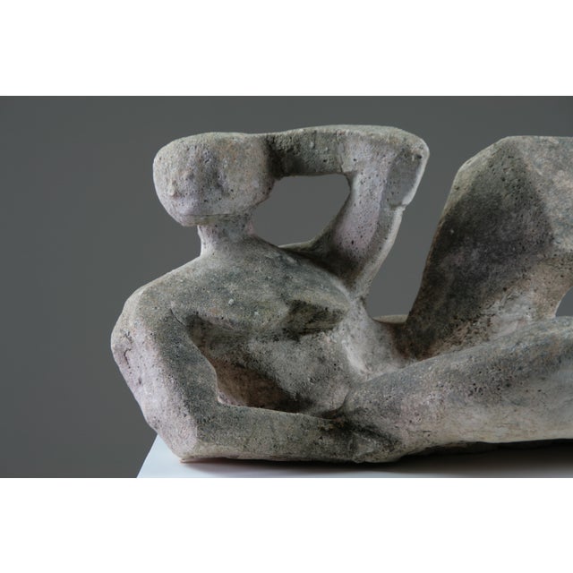 French Artist, Modernist Sculpture of a Reclining Female Nude, Reconstituted Stone For Sale - Image 14 of 18