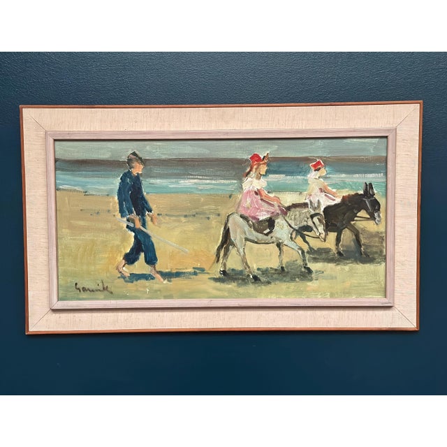 Tage Gavik, Children on Donkeys at the Beach, 1960s, Oil Painting on Canvas, Framed For Sale - Image 13 of 18