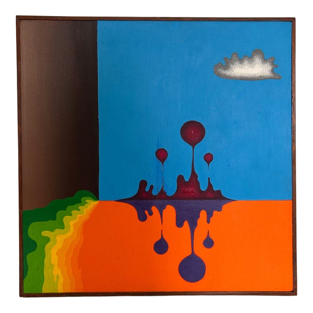 Original Vintage Psychedelic Art Surrealist Acrylic Painting Drips/Blobs For Sale
