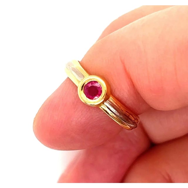 Metal Cartier 18k Tri Color Gold Ruby Stack Band Ring W/Cert - Size 4 For Sale - Image 7 of 7