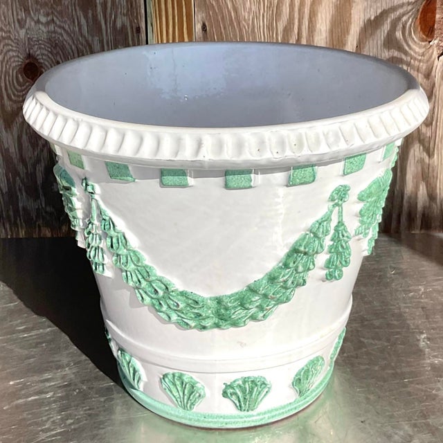 Vintage Regency Glazed Ceramic Terracotta Swag Planter For Sale - Image 4 of 6