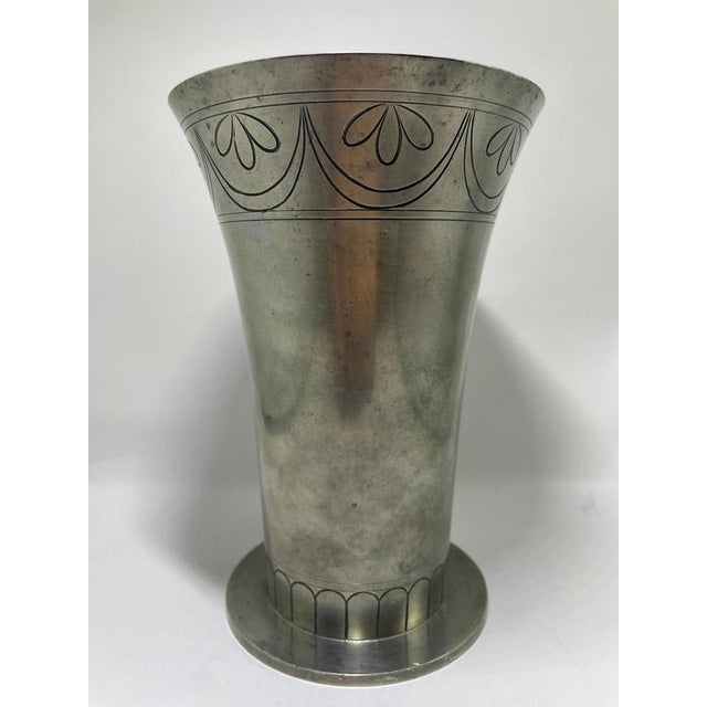 Art Deco Pewter Vase attributed to C. G. Hallberg, Sweden, 1930s For Sale - Image 3 of 7