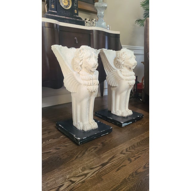 White Winged Griffon Cast Plaster End Table Bases - a Pair For Sale - Image 8 of 9