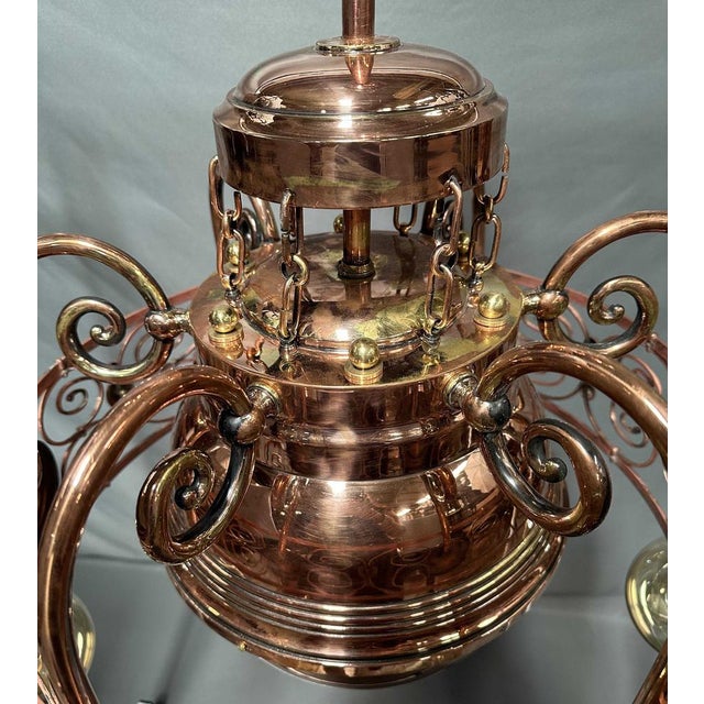 Art Nouveau Copper Light Chandelier, 1920s For Sale - Image 4 of 10