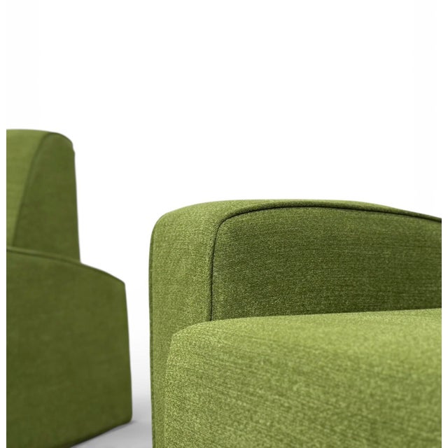 Art Deco Pair Art Deco Club Chairs - France Circa 1930s - Green Velvet Speed Armchairs For Sale - Image 3 of 10
