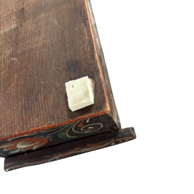 Rustic early 19th hand painted Swedish lidded folk art box with floral and scrollwork known as rosemaling. Visible...