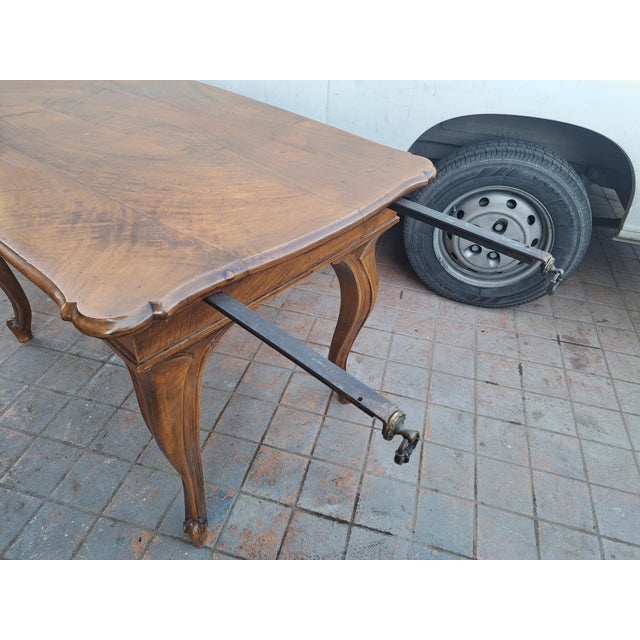 Vintage Italian Walnut Table with Chairs, 1940s, Set of 7 For Sale - Image 6 of 8