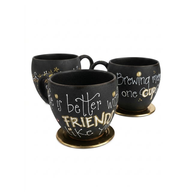 Illustration Hand Painted Woodstock Gold Edition Sketch Mugs - Set of 4 For Sale - Image 3 of 9