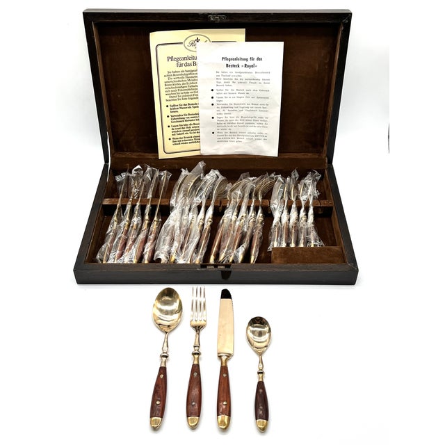 Mid-Century Bronze and Rosewood Royal Cutlery Set, 1970s, Set of 24 For Sale - Image 18 of 18