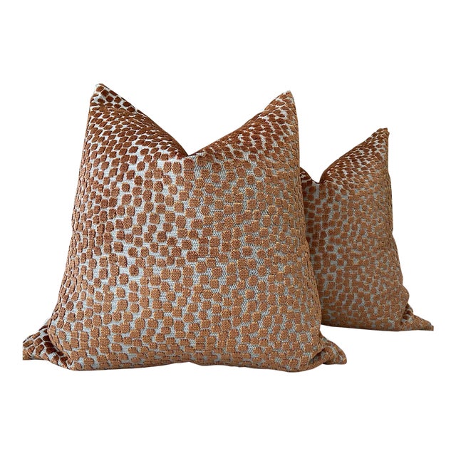 Kravet Raised Velvet "Flurries” in Terracotta Pillows- a Pair For Sale