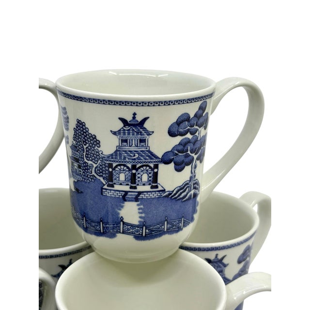 Ceramic Johnson's Brothers Blue Willow Chinoiserie Mugs Made in England -Set of 8 For Sale - Image 7 of 12