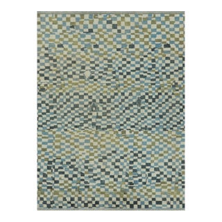 Rug & Kilim’s Modern Rug in Cream, Gray and Blue Abstract Pixelated Pattern For Sale