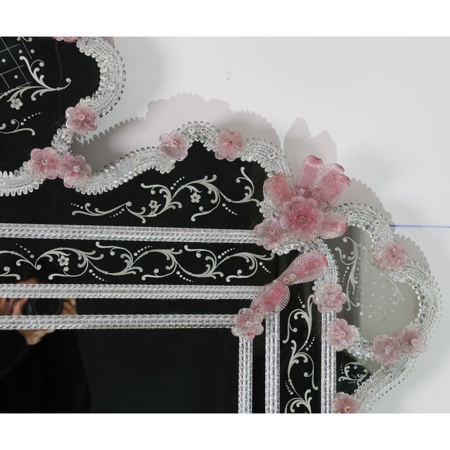 Italian Exceptional Extra Large Size Vintage Pink Murano Glass Wall Mirror, 1950s For Sale - Image 3 of 14