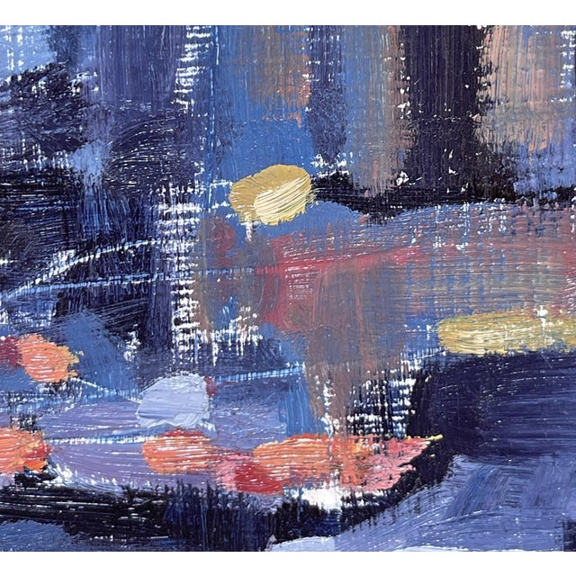 2010s Roadway II by Jim Beckner | Oil on panel Nighttime city street with blurred lights and vehicles. For Sale - Image 5 of 5