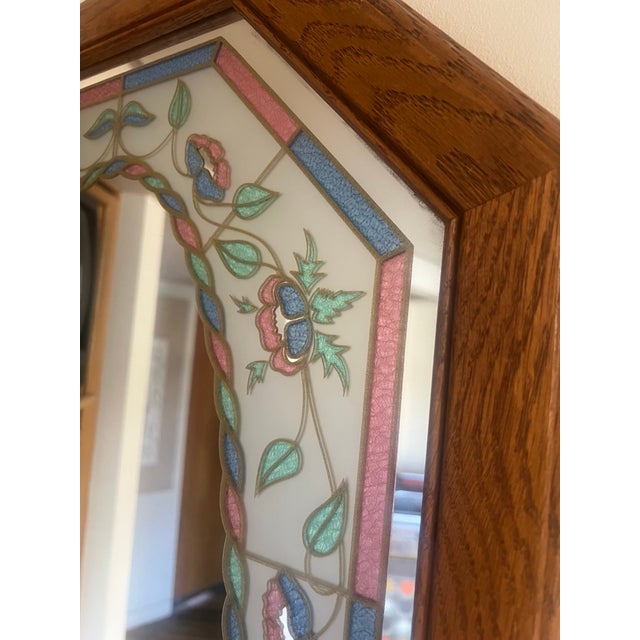 1980s Vintage Octagon Wall Mirror: 1980s Postmodern Leaf Design, Windsor Oak Frame For Sale - Image 5 of 12