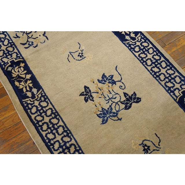 Chinese 1900s Cream Antique Floral Chinese Small Peking Knotted Wool Area Rug For Sale - Image 3 of 5