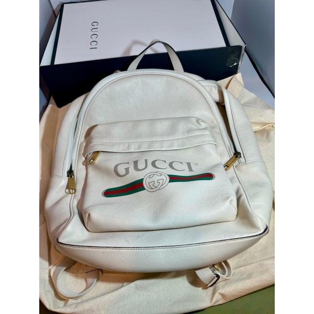 Ivory Gucci Logo Cripto Print Leather Ivory 100% Authentic W/ BOX! Unisex Backpack For Sale - Image 8 of 18