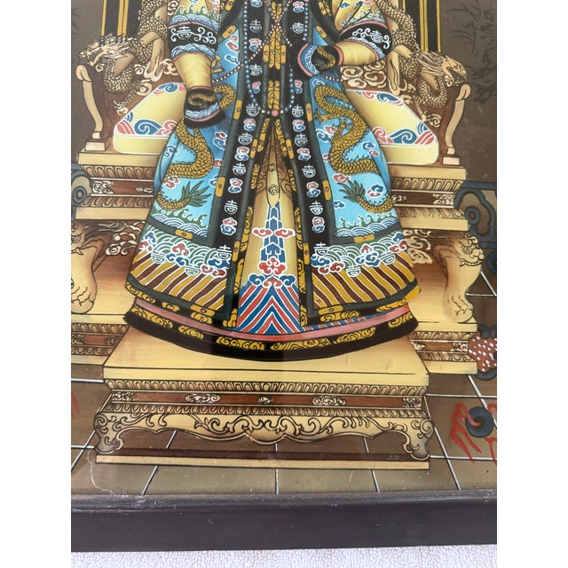 1920s Pair of Chinese Reverse Glass Ancestral Portraits of Emperer and Empress Qing Dynasty For Sale In Los Angeles - Image 6 of 15