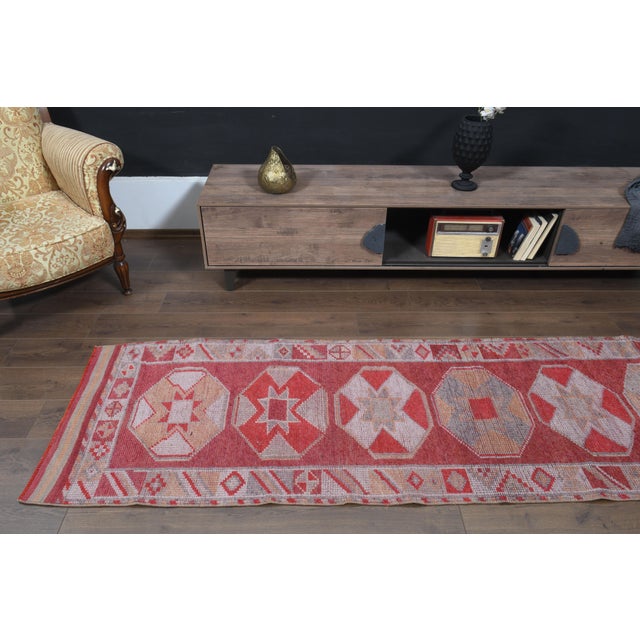 1970s Vintage Turkish Oushak Handmade Wool Cotton Pink Runner Rug For Sale - Image 9 of 11