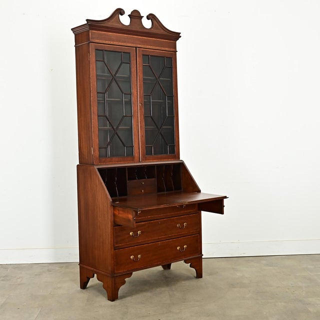 English 19th Century Sheraton Mahogany Secretary For Sale - Image 4 of 12