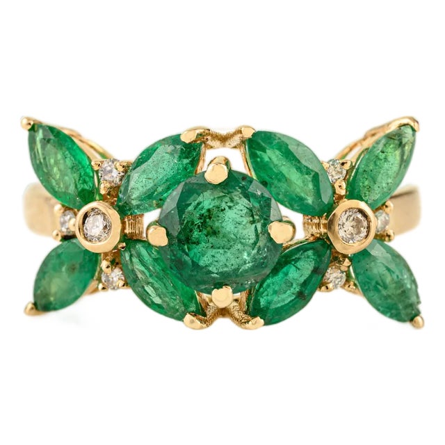 3 Carat Natural Emerald Cluster Engagement Ring With Diamonds in 14k Gold Size 6.5 For Sale