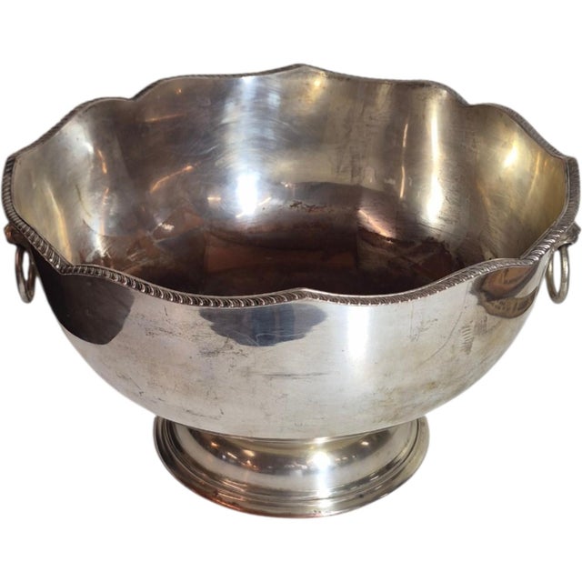 Vontage Silver Punch Bowl / Wine Cooler With Gadroon Border For Sale - Image 4 of 4