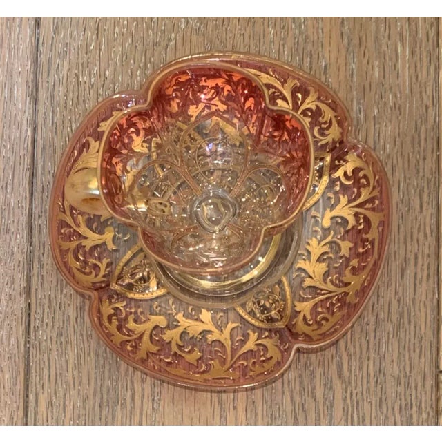 Baroque Vintage Eastern European Ombre Glass Cup and Saucer Set- 2 Pieces For Sale - Image 3 of 10