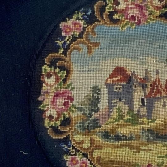 Mid 20th Century Mid 20th Century Pair of Victorian Style Petit Point Micro Needlepoint Framed Pictures (Vintage Framed Tapestry 9"x9")) For Sale - Image 5 of 18