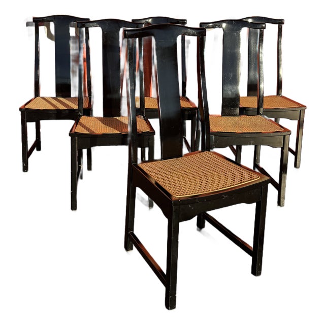 Italian Lacquered Cane Dining Chairs - 6 For Sale