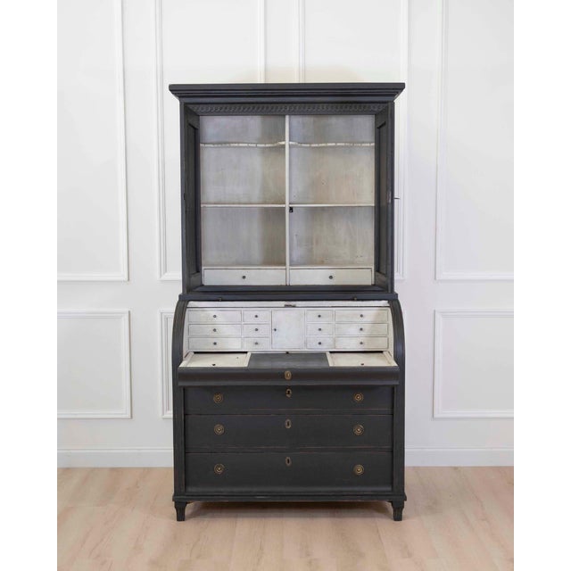 Mid 20th Century Mid 20th Century Swedish Gustavian Style Roll Top Secretary Cabinet For Sale - Image 5 of 11