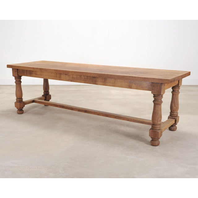 1900 - 1909 Country French Provincial Bleached Oak Farmhouse Dining Table 8 Ft For Sale - Image 5 of 18