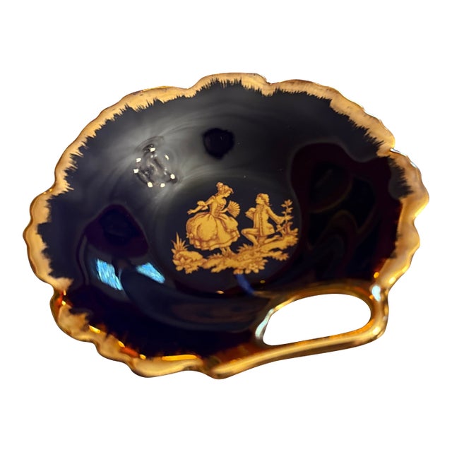 Mid 20th Century Cobalt & Gold Limoges Ring Dish For Sale