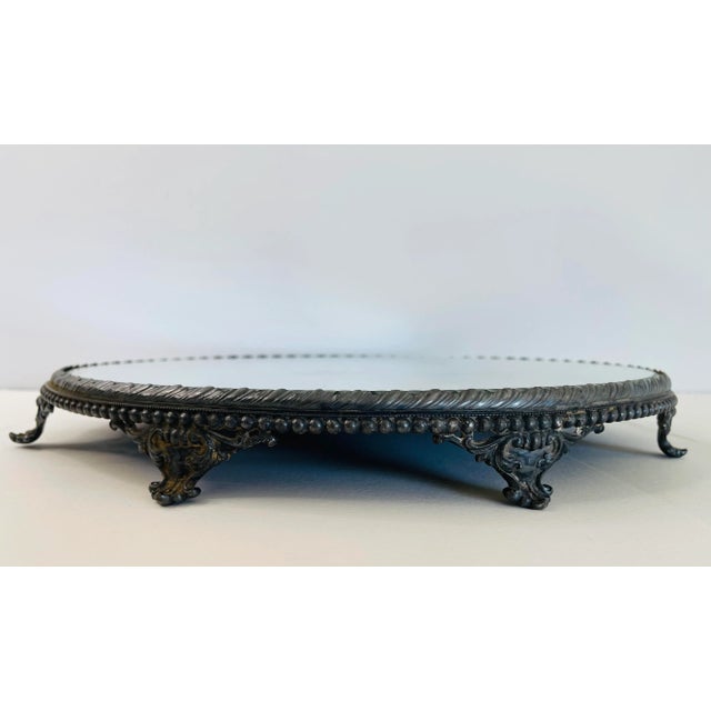 Silver Late 19th Century Victorian Round Mirrored Plateau For Sale - Image 8 of 8