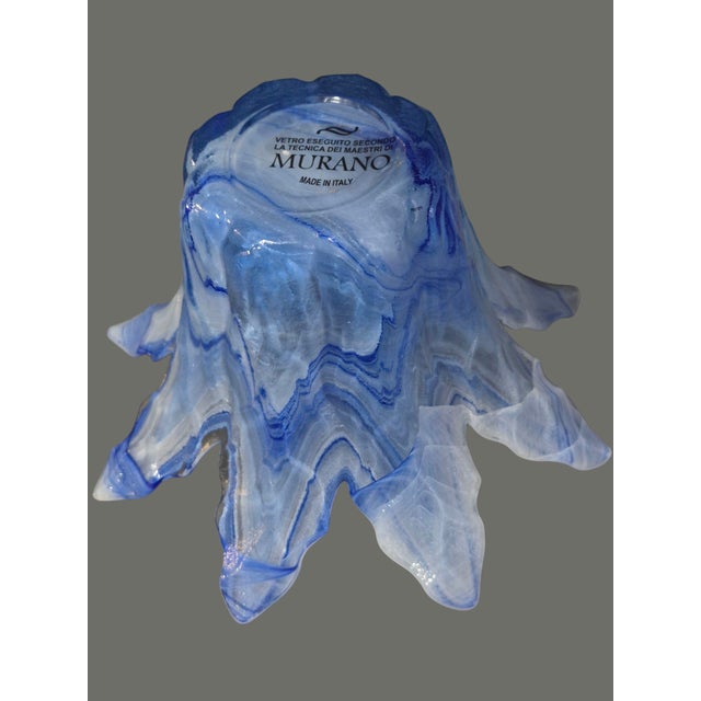 Vintage Italian Murano Art Glass Blue Flower Vase Original Label For Sale - Image 6 of 7