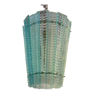 Sputnik Lantern Pendant in Transparent and Sanded Green-Whater Murano Glass