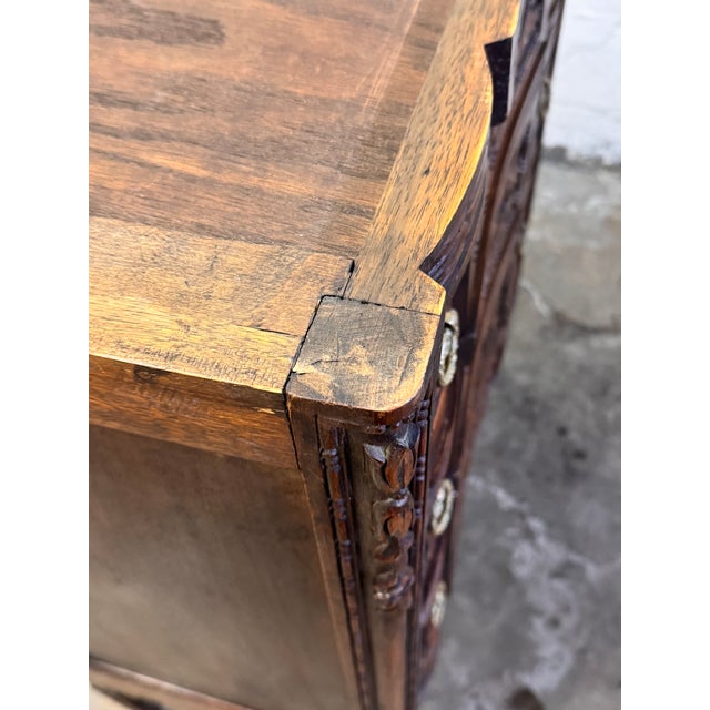 1900s Antique French Louis XVI Style Carved Oak Marble Top Commode For Sale - Image 12 of 12