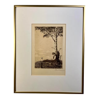 Early 1900s Antique "Midday Rest" (Mittagsrast) German Etching by Steinhauer Signed Framed For Sale