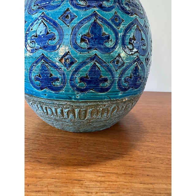 1960s Italian Bitossi Blue Glazed Pottery Vase For Sale - Image 9 of 12