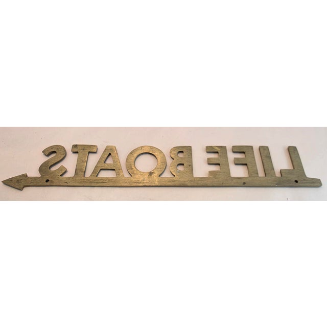 Industrial Vintage Solid Brass "Life Boats" Arrow Sign For Sale - Image 3 of 3