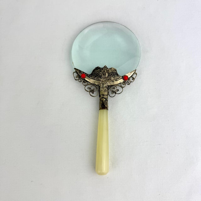 Chinese Vintage Chinese Nephrite Magnifying Glass With Original Box For Sale - Image 3 of 12