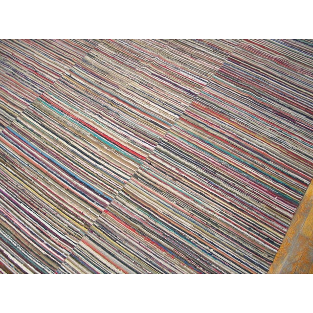 1920s Multicolor Earth Tone Stripe Antique American Rag Rug 8' 6" X 12' 0" Knotted Wool Carpet For Sale - Image 4 of 7