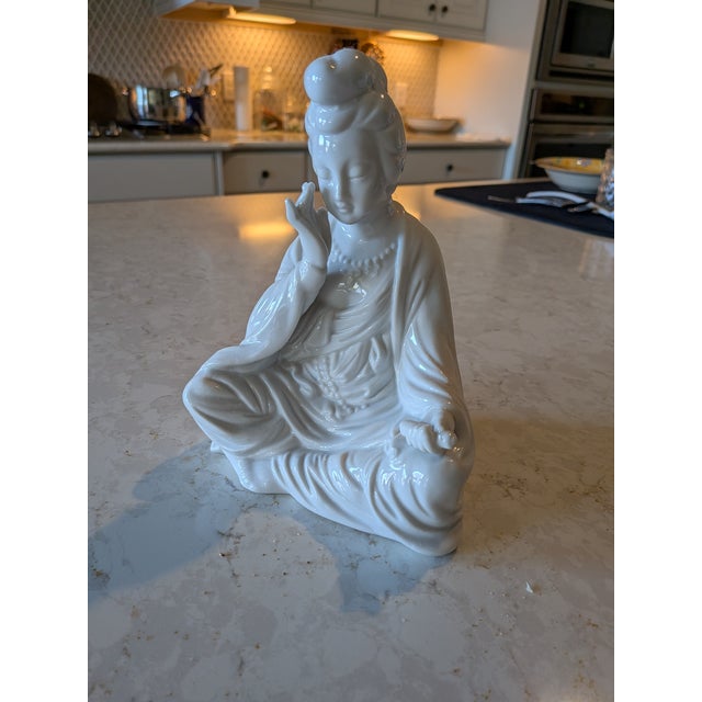White Vintage Mid-Century Blanc De Chine Seated Asian Woman For Sale - Image 8 of 8