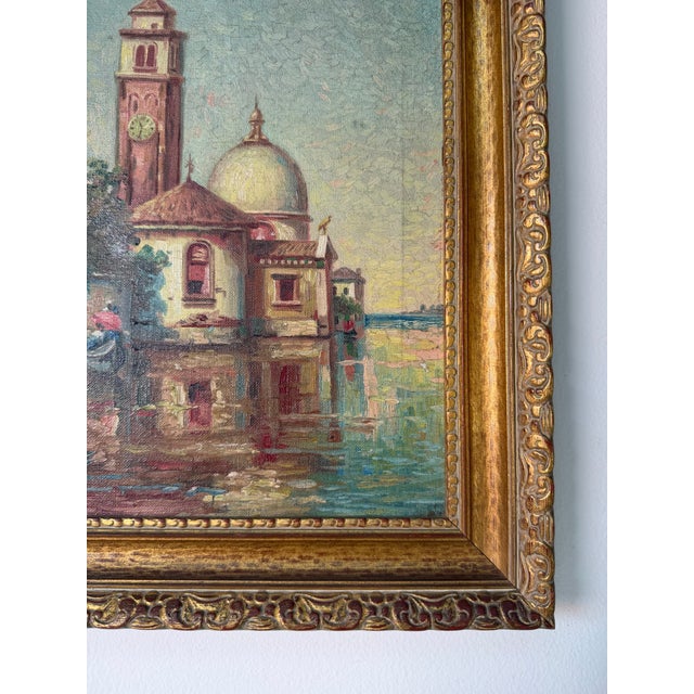 Red 1950’s Vintage B. Hensel Impressionist European Canal Landscape Oil Painting, Wood Frame For Sale - Image 8 of 12