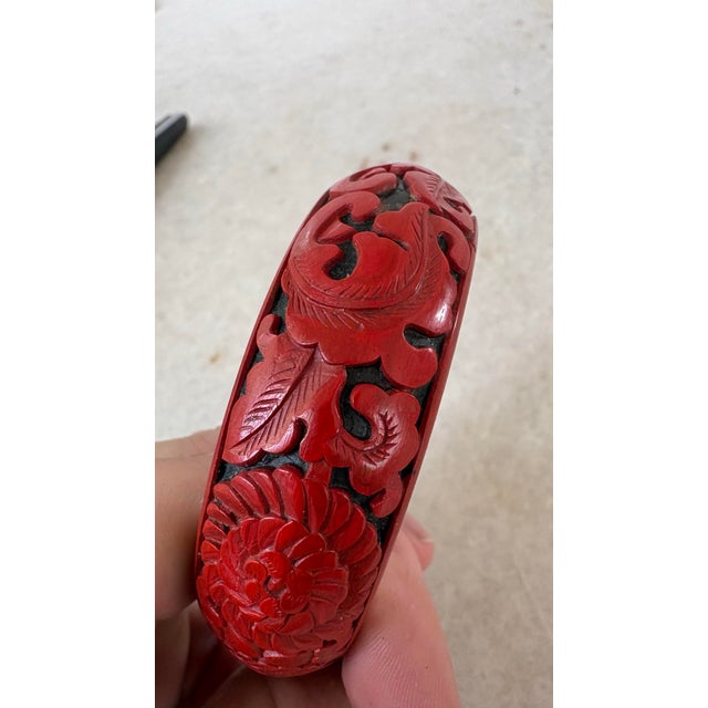Vintage Red Cinnabar Bangle Bracelet For Sale - Image 4 of 4