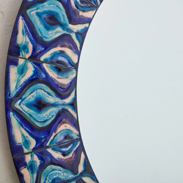 5/5 Blue Hand-Painted Enamel Mirror by Bodil Eje, Denmark 1960s For Sale - Image 9 of 11