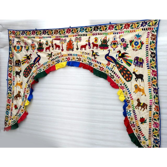Indian Vintage Door Valance Kutch Hand Embroidered Wall Hanging For Sale - Image 3 of 6